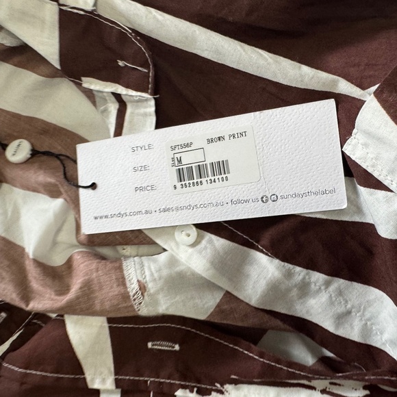 SNDYS Australia Swim Trendy cover up brown and White oversized top SZ 6 - Picture 5 of 10
